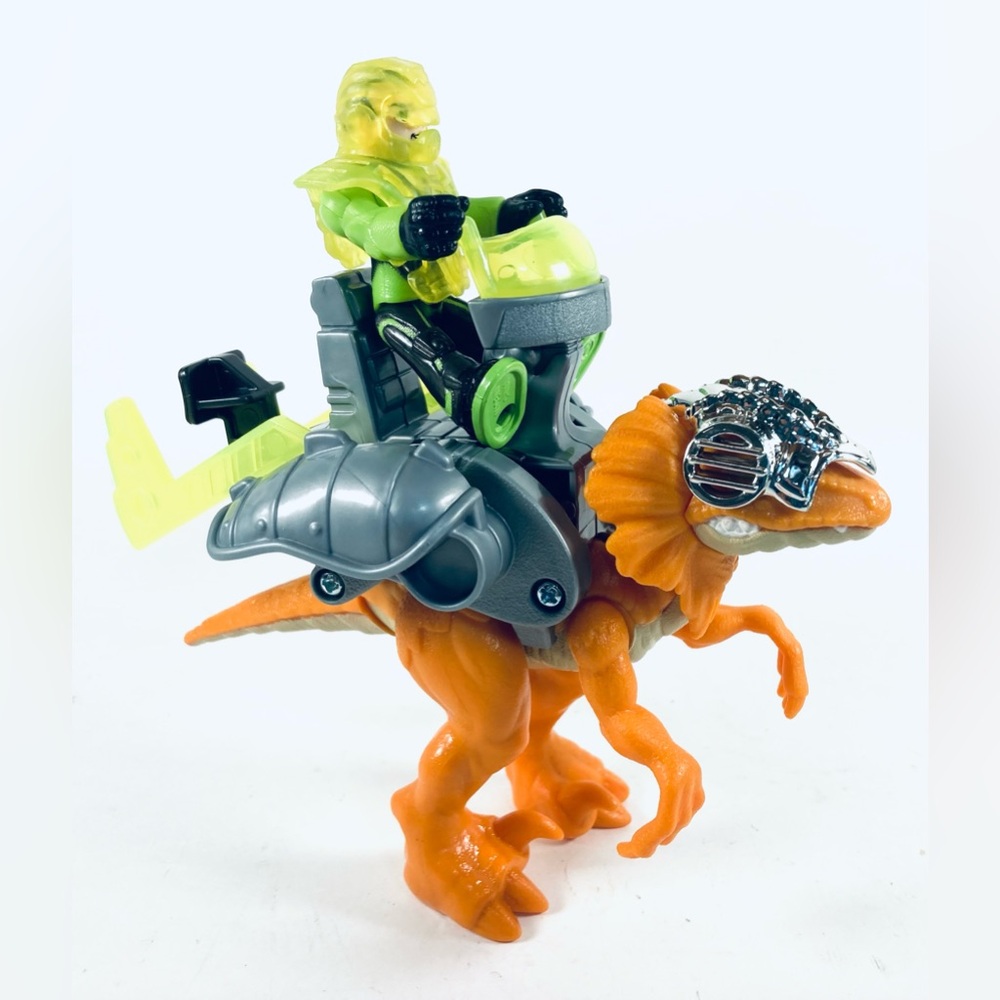 Imaginext Dinosaurs Orange Raptor Gear Battle Armor Dino Rider Dilophosaurus EUC